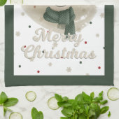 愛らしいクリスマストナカイ茶タオル – 緑 キッチンタオル (折り畳み)