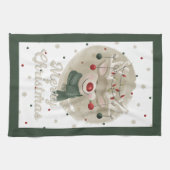 愛らしいクリスマストナカイ茶タオル – 緑 キッチンタオル (横)