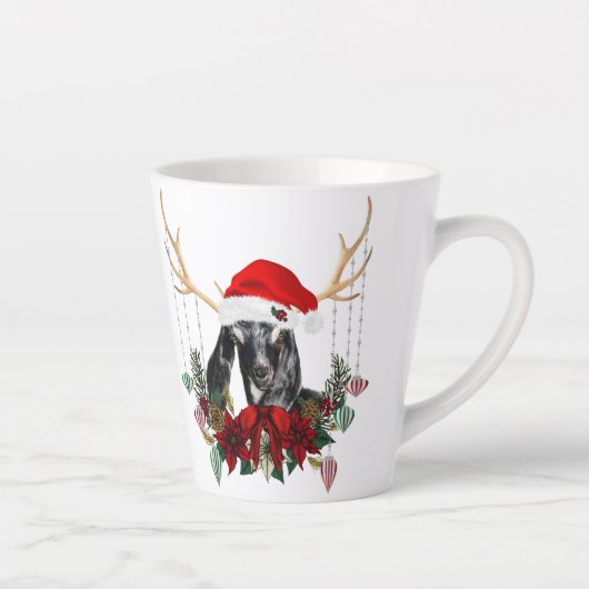 愛らしいクリスマスヌビアンヤギの子 カフェラテマグ (右)