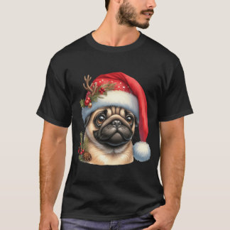愛らしいクリスマスパグ Tシャツ