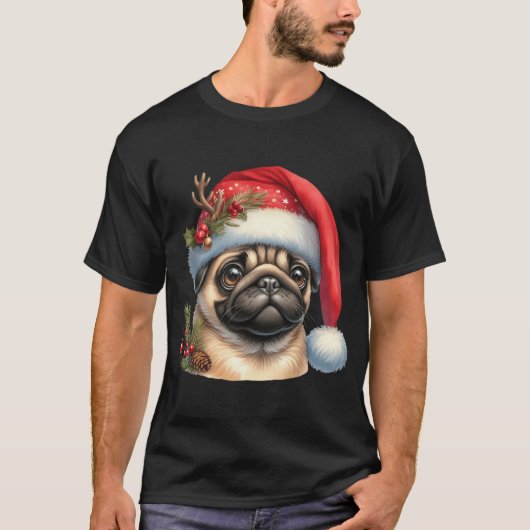 愛らしいクリスマスパグ Tシャツ (正面)