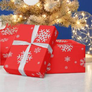 愛らしいクリスマスパターン白い雪片レッド ラッピングペーパー