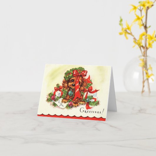 愛らしいクリスマスパピーカード カード (黄色い花)