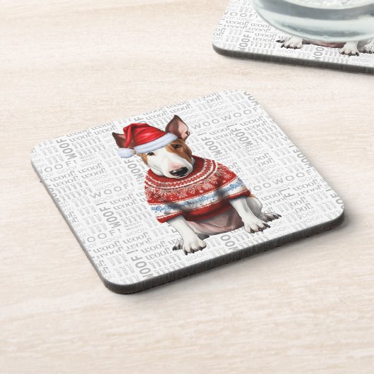 愛らしいクリスマスブルテリア犬のワードアート コースター (左側)
