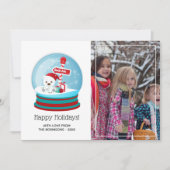 愛らしいクリスマスベアースノーグローブ写真グリーティング シーズンカード (正面)