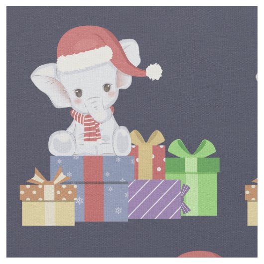 愛らしいクリスマスベビーゾウ ファブリック (クローズアップ)