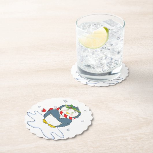 愛らしいクリスマスペンギン ペーパーコースター (インサイチュ)