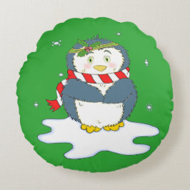 愛らしいクリスマスペンギン ラウンドクッション