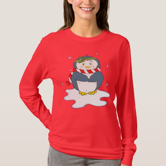 愛らしいクリスマスペンギン Tシャツ (正面)