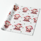愛らしいクリスマスホリデーかわいいピッグオンホワイトI ラッピングペーパー (アンロールド)