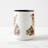 愛らしいクリスマスホリデーコーギプレゼント ツートーンマグカップ (中央)