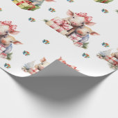 愛らしいクリスマスホリデーハッピーピッグオンホワイト ラッピングペーパー (角)