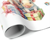 愛らしいクリスマスホリデーハッピーピッグオンホワイト ラッピングペーパー (ロールコーナー)