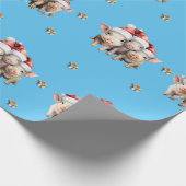 愛らしいクリスマスホリデーピギーズオンブルー ラッピングペーパー (角)