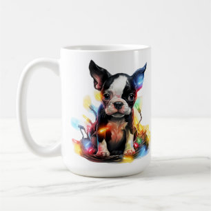 愛らしいクリスマスボストンテリア子犬 コーヒーマグカップ
