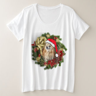 愛らしいクリスマスポメラニア犬 プラスサイズTシャツ