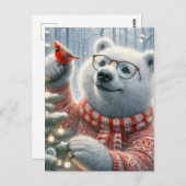 愛らしいクリスマスポーラーベアと(鳥)ショウジョウコウカンチョウツリー ポストカード (正面/裏面)