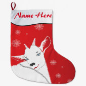 愛らしいクリスマスヤギここに名前を赤くした ラージクリスマスストッキング (正面)