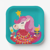 愛らしいクリスマスユニコーンパーティー ペーパープレート (正面)