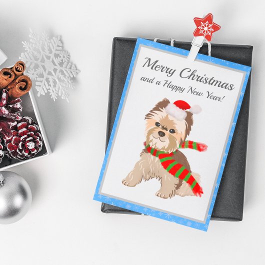 愛らしいクリスマスヨークシャーテリアインサンタハットメリー シーズンポストカード