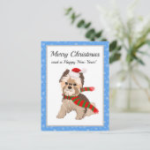 愛らしいクリスマスヨークシャーテリアインサンタハットメリー シーズンポストカード (スタンド正面)