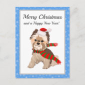 愛らしいクリスマスヨークシャーテリアインサンタハットメリー シーズンポストカード (正面)
