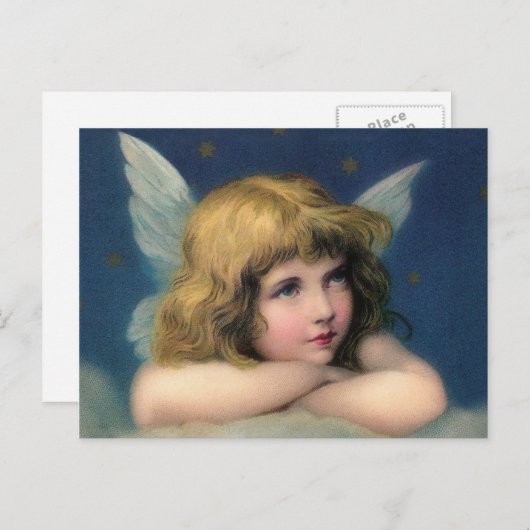 愛らしいクリスマスヴィンテージ天使 シーズンポストカード (正面/裏面)