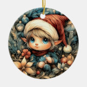 愛らしいクリスマス小妖精や小人カスタマイズ セラミックオーナメント (正面)