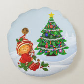 愛らしいクリスマス小妖精や小人円枕 ラウンドクッション (裏面)