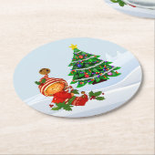 愛らしいクリスマス小妖精や小人紙コースター ラウンドペーパーコースター (アングル)