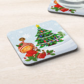 愛らしいクリスマス小妖精や小人飲料用コースター コースター (左側)