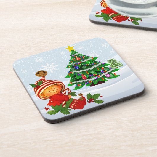 愛らしいクリスマス小妖精や小人飲料用コースター コースター (左側)