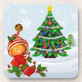 愛らしいクリスマス小妖精や小人飲料用コースター コースター (正面)