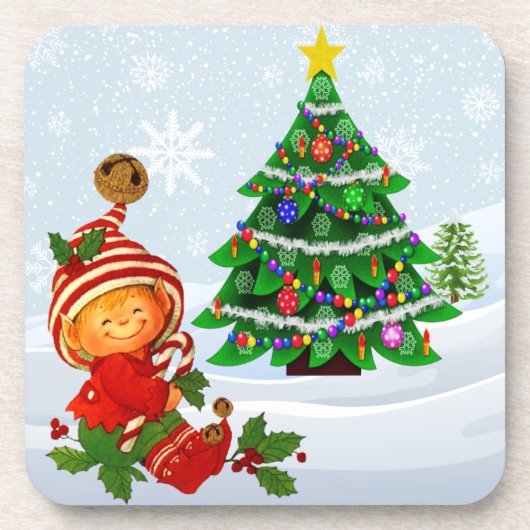 愛らしいクリスマス小妖精や小人飲料用コースター コースター (正面)