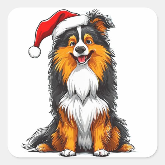 愛らしいクリスマス犬 スクエアシール (正面)