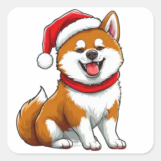 愛らしいクリスマス犬 スクエアシール (正面)