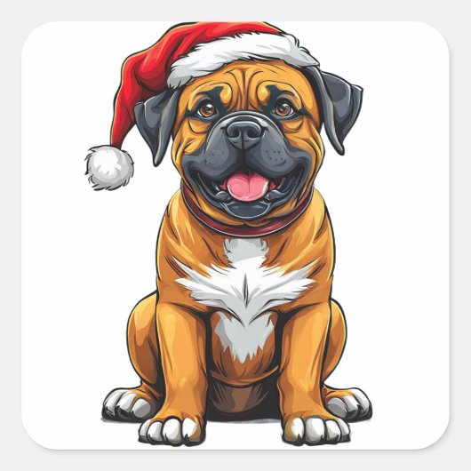 愛らしいクリスマス犬 スクエアシール (正面)