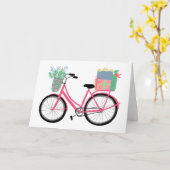 愛らしいクリスマス自転車かわいいピンクの休日クリスマス カード (黄色い花)