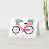 愛らしいクリスマス自転車かわいいピンクの休日クリスマス カード (正面)