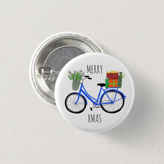 愛らしいクリスマス自転車の休日クリスマスギフト 缶バッジ (正面&裏面)