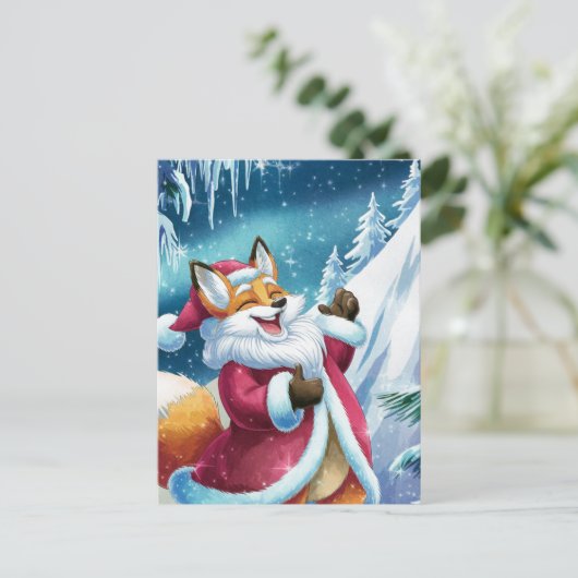 愛らしいクリスマス赤キツネ歌 ポストカード (スタンド正面)