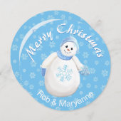 愛らしいクリスマス雪だるまと名前をカスタムする シーズンカード (正面/裏面)