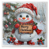 愛らしいクリスマス雪だるま タイル (正面)