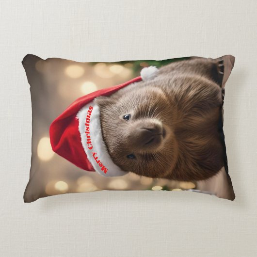 愛らしいクリスマス・ウォンバット アクセントクッション (正面)