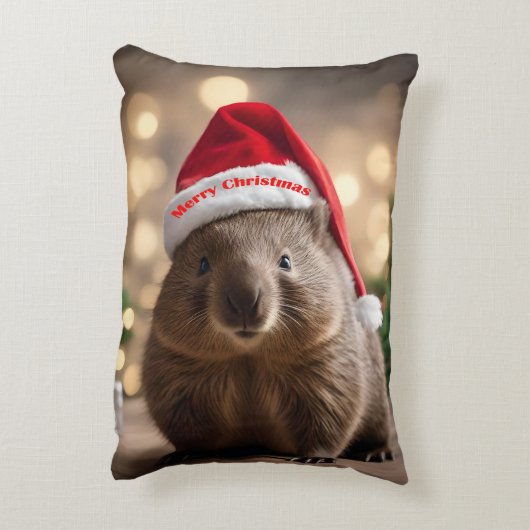 愛らしいクリスマス・ウォンバット アクセントクッション (裏面(縦))