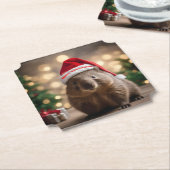 愛らしいクリスマス・ウォンバット ペーパーコースター (アングル)