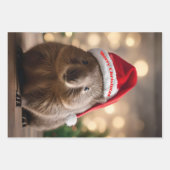 愛らしいクリスマス・ウォンバット ラッピングペーパーシート (正面3)