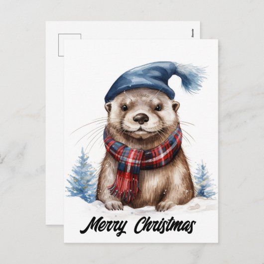 愛らしいクリスマス・オッター シーズンポストカード (正面/裏面)