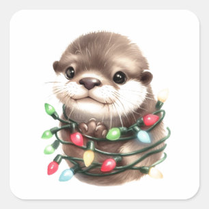 愛らしいクリスマス・オッター スクエアシール