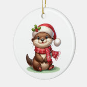 愛らしいクリスマス・オッター セラミックオーナメント (左)